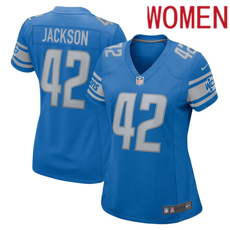 Women Detroit Lions 42 Justin Jackson Nike Blue Player Game NFL Jersey